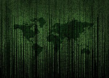 Matrix style code with a map of the world