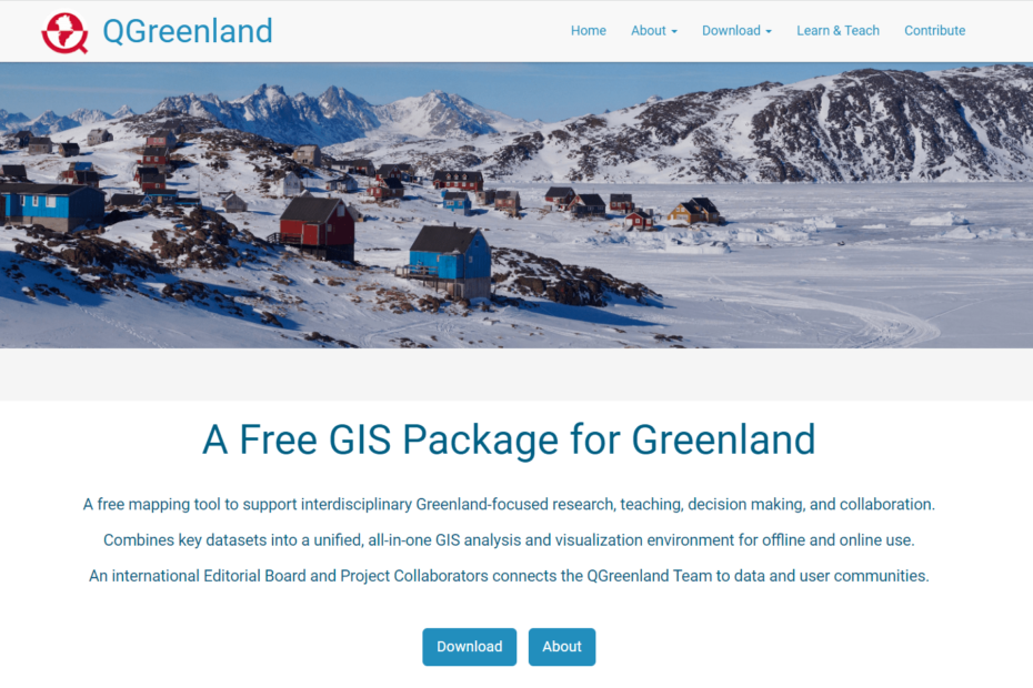Screenshot of the QGreenland website