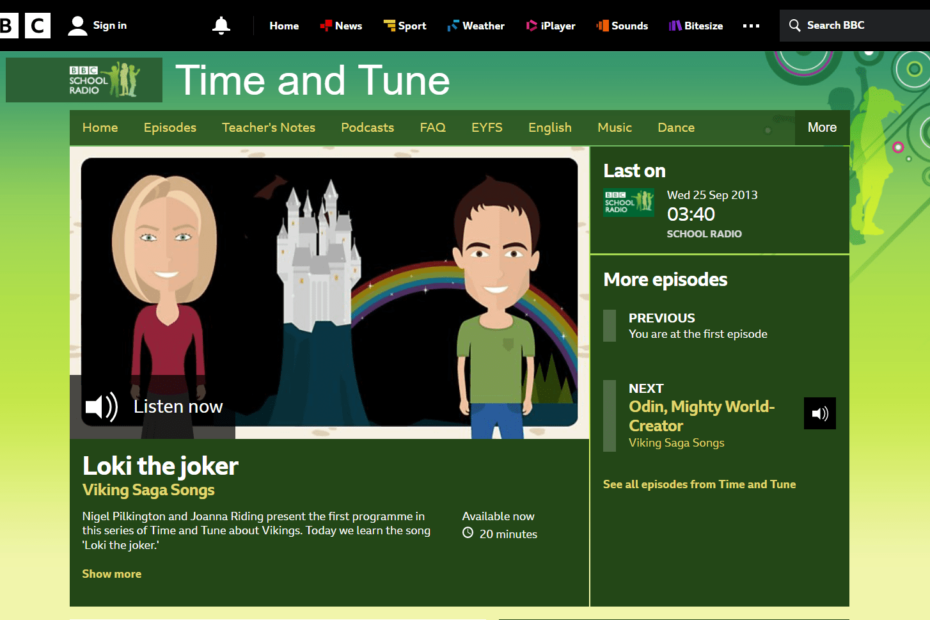 BBC Time and Tune screenshot: Viking Saga Songs