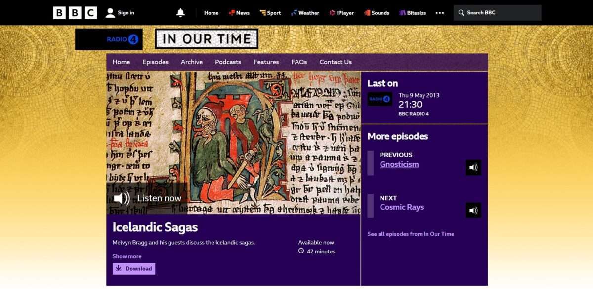 BBC screenshot showing an ancient Icelandic manuscript