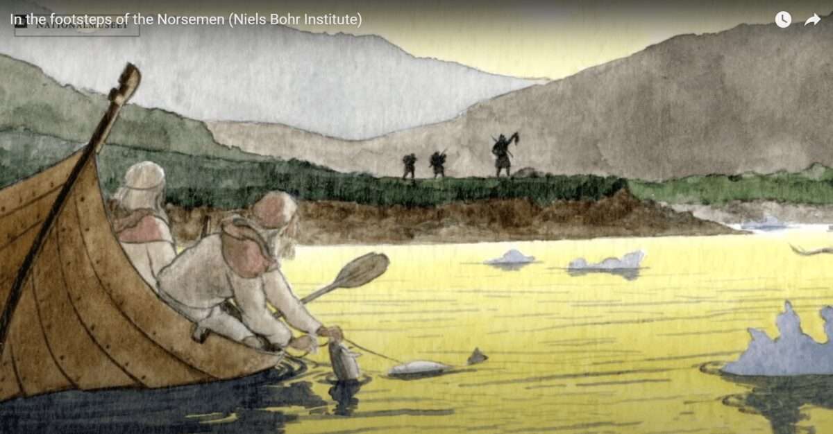 Artwork depicting Norsemen fishing in Greenland