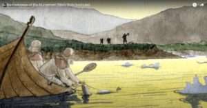 Artwork depicting Norsemen fishing in Greenland