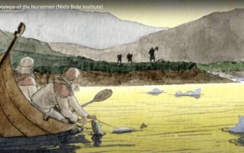Artwork depicting Norsemen fishing in Greenland