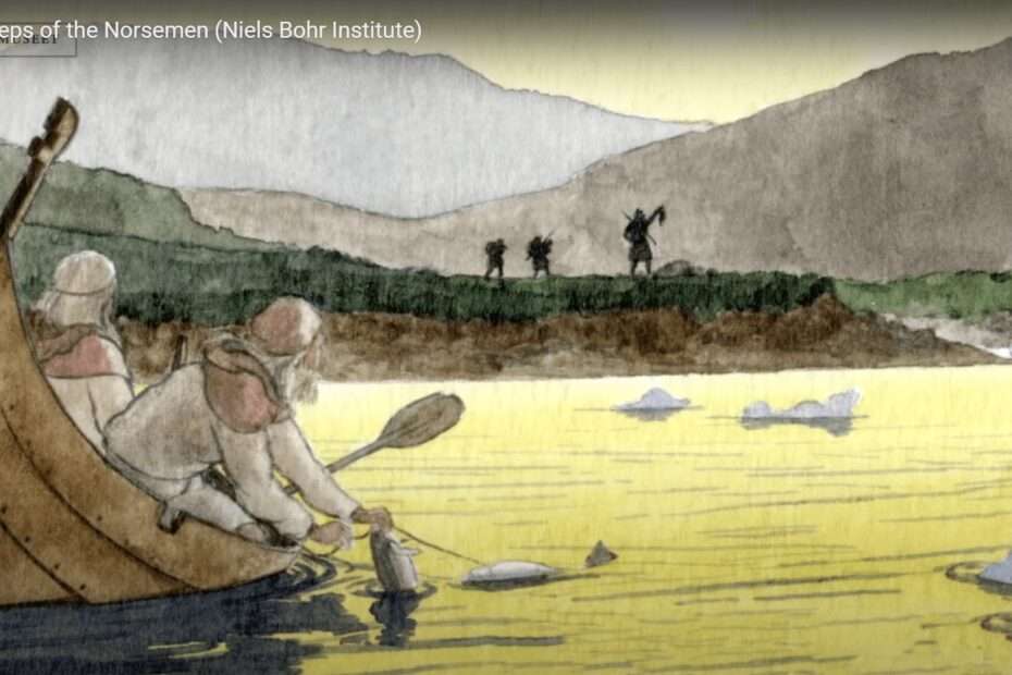 Artwork depicting Norsemen fishing in Greenland