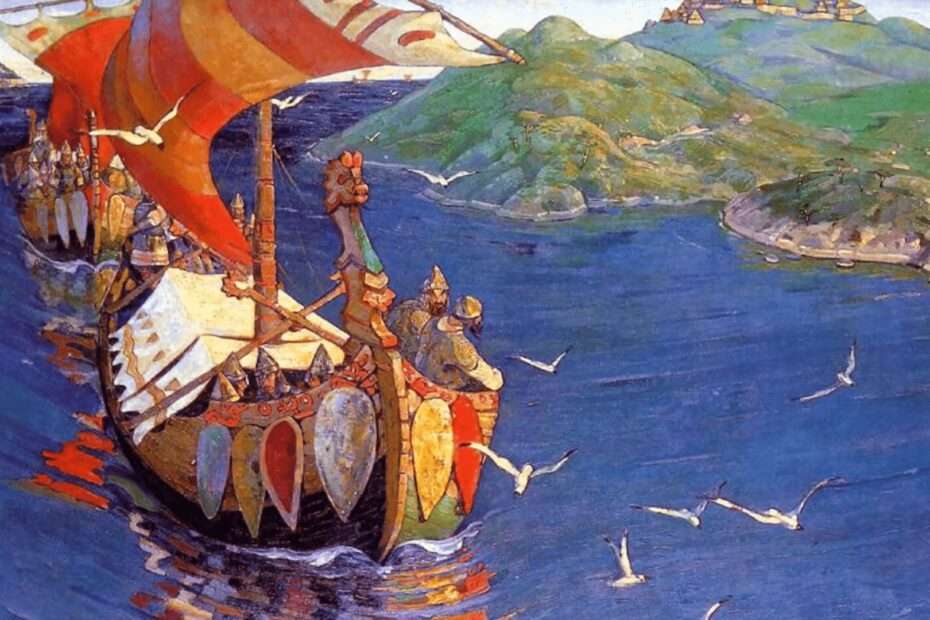 YouTube screenshot: illustration of Vikings in ships