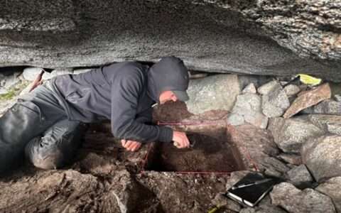 Photography of Test excavation inside Thule Inuit rock shelter