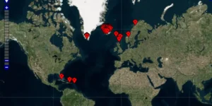 Map of the North Atlantic showing NABO project locations