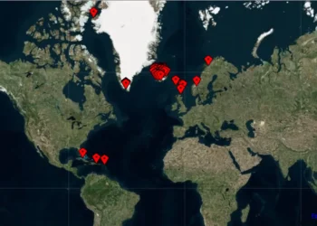 Map of the North Atlantic showing NABO project locations