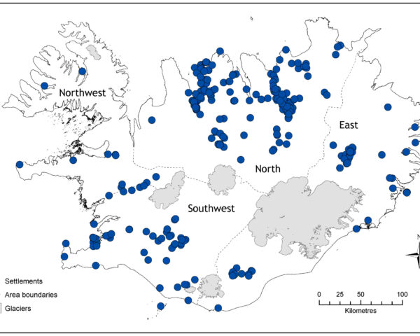 Map of the distribution of 300 settlement sites in Iceland